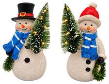 Christmas Decorations Indoor Lighted Resin Snowman Figurines Duo Small, White