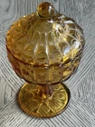 Fenton Glass Thumbprint Amber Gold Covered Compote Lidded Candy Anniversary Dish
