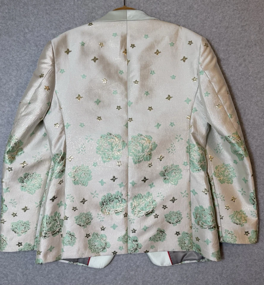 Chaqueta Blazer BARABAS Marfil Verde Menta Floral Estrás 42R Grande Calce Ajustado Foto 2 de 4