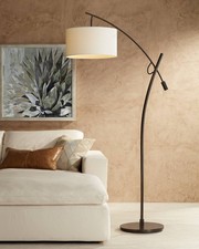 Modern Arc Floor Lamp with USB Port 69" Tall Bronze Off-White Shade Living Room