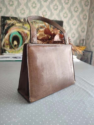 Sac à main Vintage 50s/60s en Véritable Lézard - Forme Trapèze - Photo 1/4
