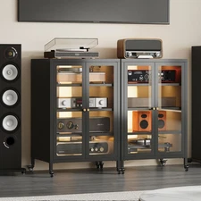 13-Color LED Lighted Media Cabinet 4-Tier Steel Stereo Cabinet Adjustable Shelf