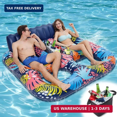 2-Person Inflatable Pool Floats Adult Heavy Duty, 71'' x 61'' Pool Lounger Float w