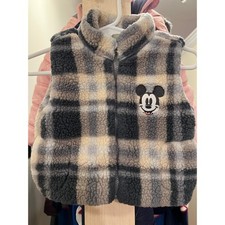 Disney Baby Mickey Mouse Sherpa Fleece Vest 0-3M Plaid Gray