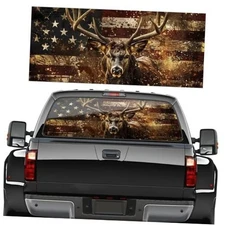 Deer and Flag Wallpaper Truck Back Window Decals - Rear 66 in x 20 in Deer 3
