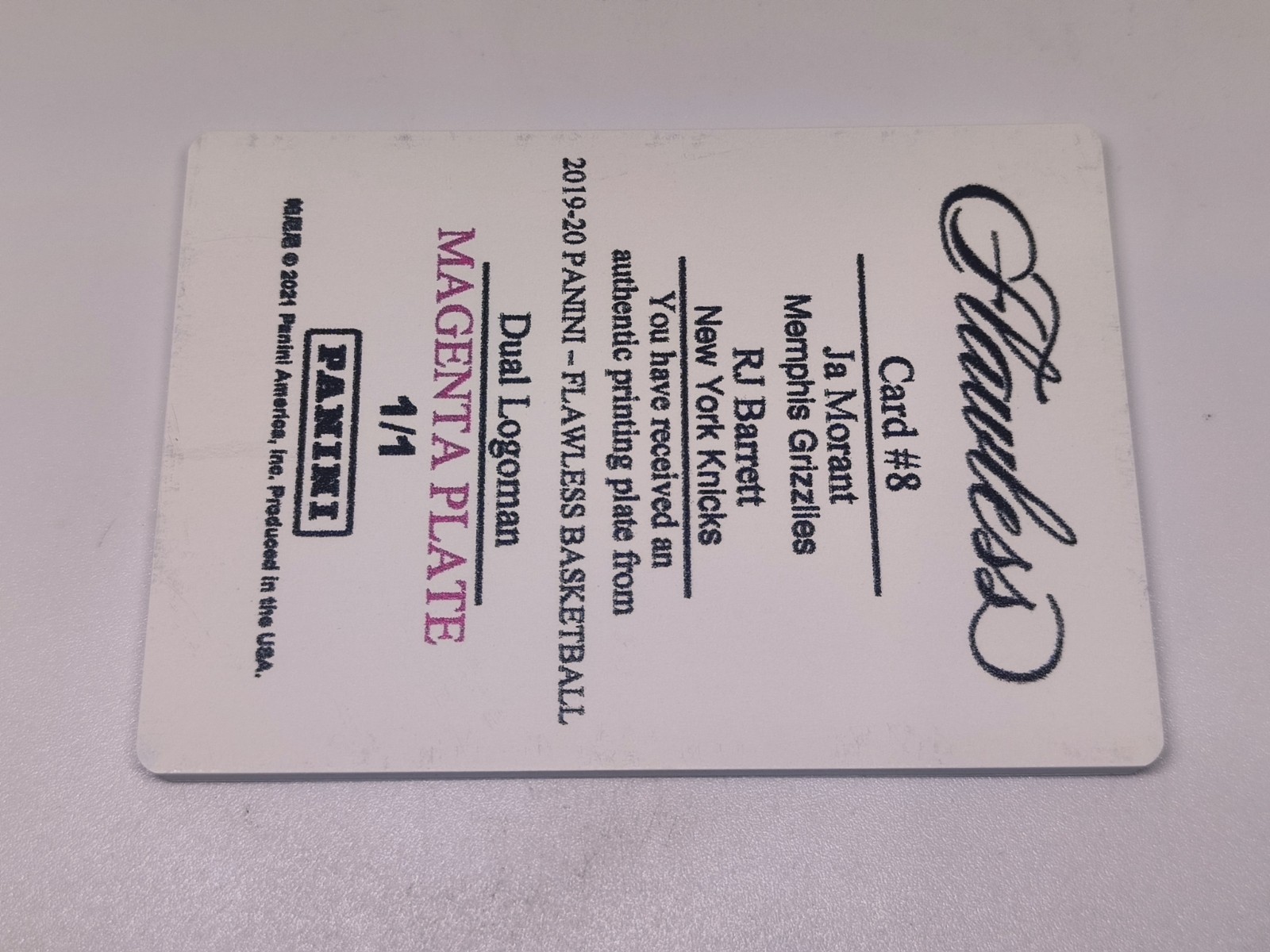2019-20 Panini Flawless Dual Logoman Magenta Plate 1/1 JA MORANT /RJ BARRETT!! view 2