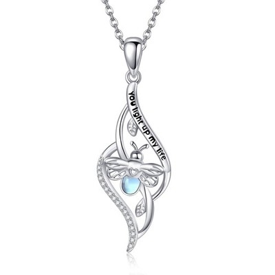 Firefly Necklace Sterling Silver Created Moonstone Firefly Pendant Lighting N...