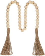 34In Farmhouse Wood Beads Garland with Tassels, Decorative Bead Home Decor Woode