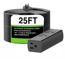 25FT Outdoor Extension Cord - Waterproof, Heavy Duty, Long, Outdoor Power Str...