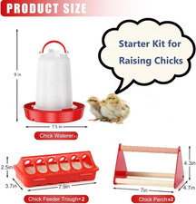 Chick Feeder Waterer Kit 6 Pcs Baby Chicken Supplies Large 0.4 Gal Plastic Perch