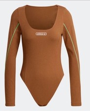 ADIDAS WOMENS BROWN RETRO LUXURY LONGSLEEVE RIBBED BODYSUIT