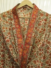 Pure Silk Midi Kimono Robe Knee Length Gown Silk Kimono Beige  Red MKMO2247