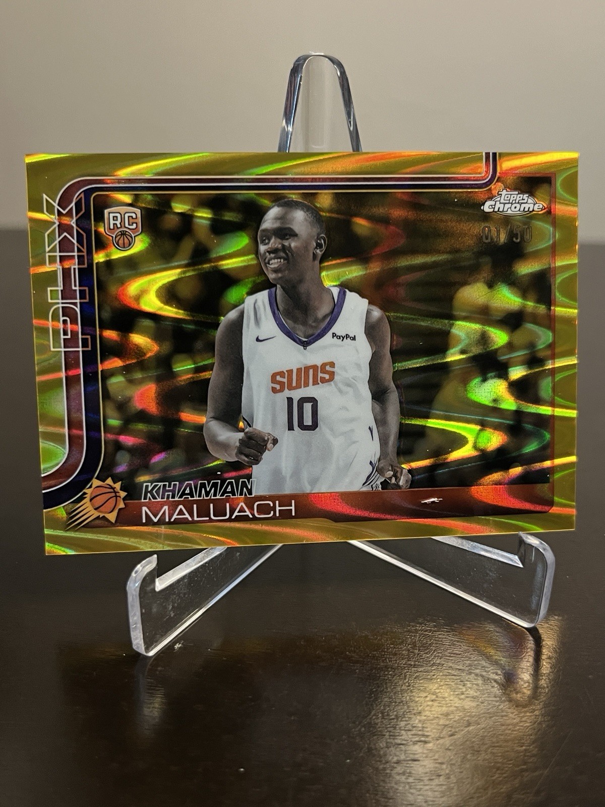 Khaman Maluach /50 Gold Wave Rookie Card 2025 Topps Chrome #260 Phoenix Suns