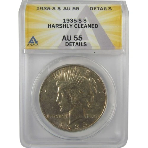 1935 S Peace Dollar AU 55 Details ANACS Silver $1 Coin SKU:I21631