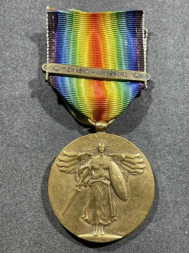WW1 WWI Military US Army Allied Victory Medal w/ Oise-Aisne Service Bar Award