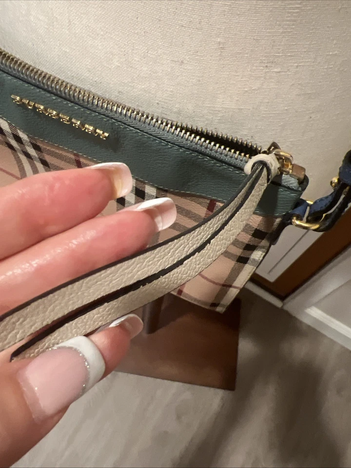 Burberry Crossbody/Clutch Haymarket Check Blue Leather Gold Hardware Authentic - Image 2 of 4