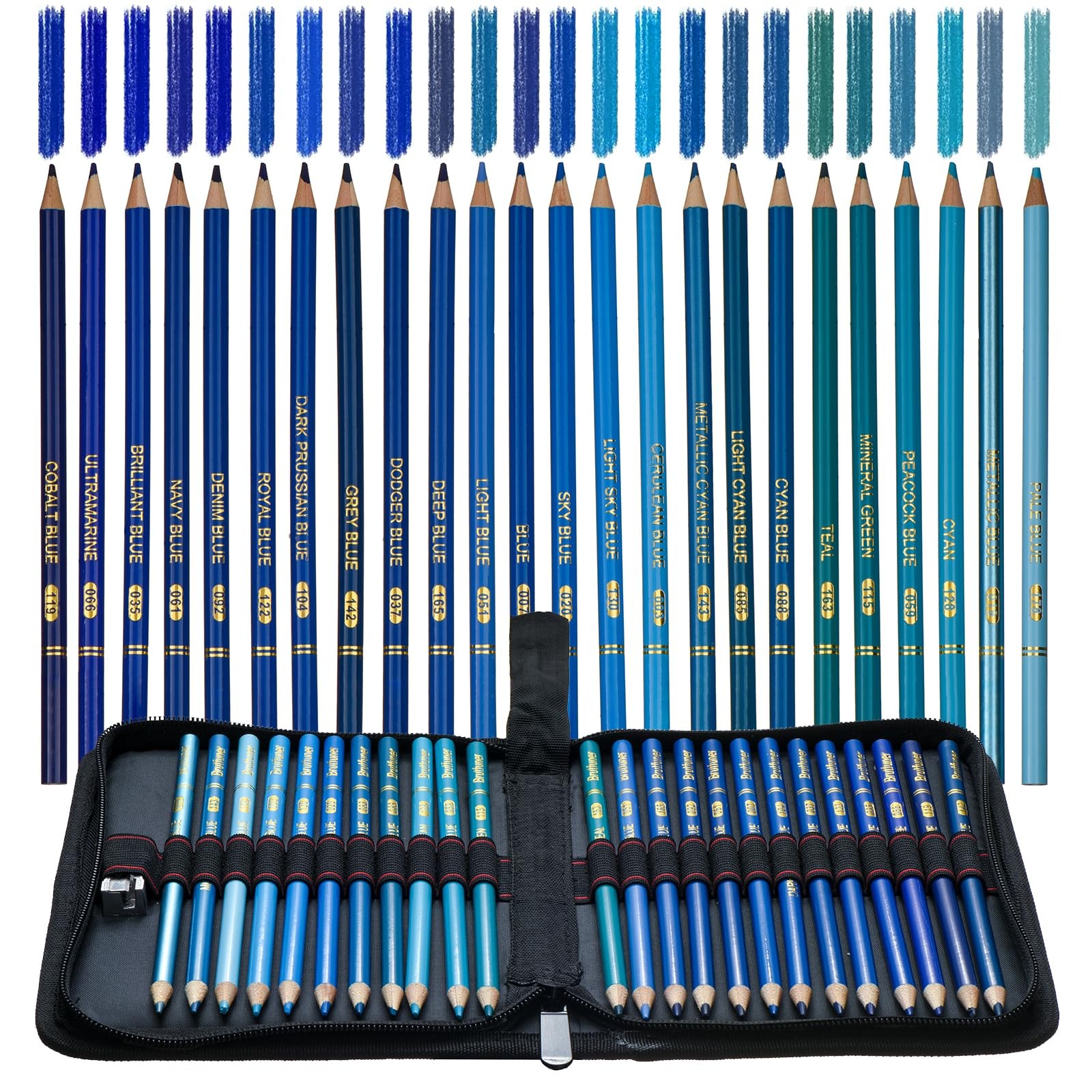 Blue Colored Pencils,Oil Based Wooden Colored Pencil Set for Adults Coloring ...