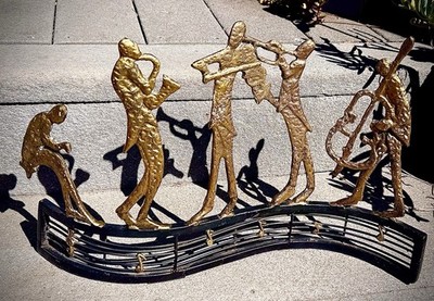 CAST METAL QUINTET STATUE 5 Musicians Bass/ Sax /Piano /Violin /Trumpet Vtg EUC