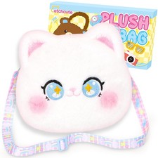 Plush Cat Bag Kids Handbag Crossbody Bag with Zipper and Adjustable Strap,Sof...