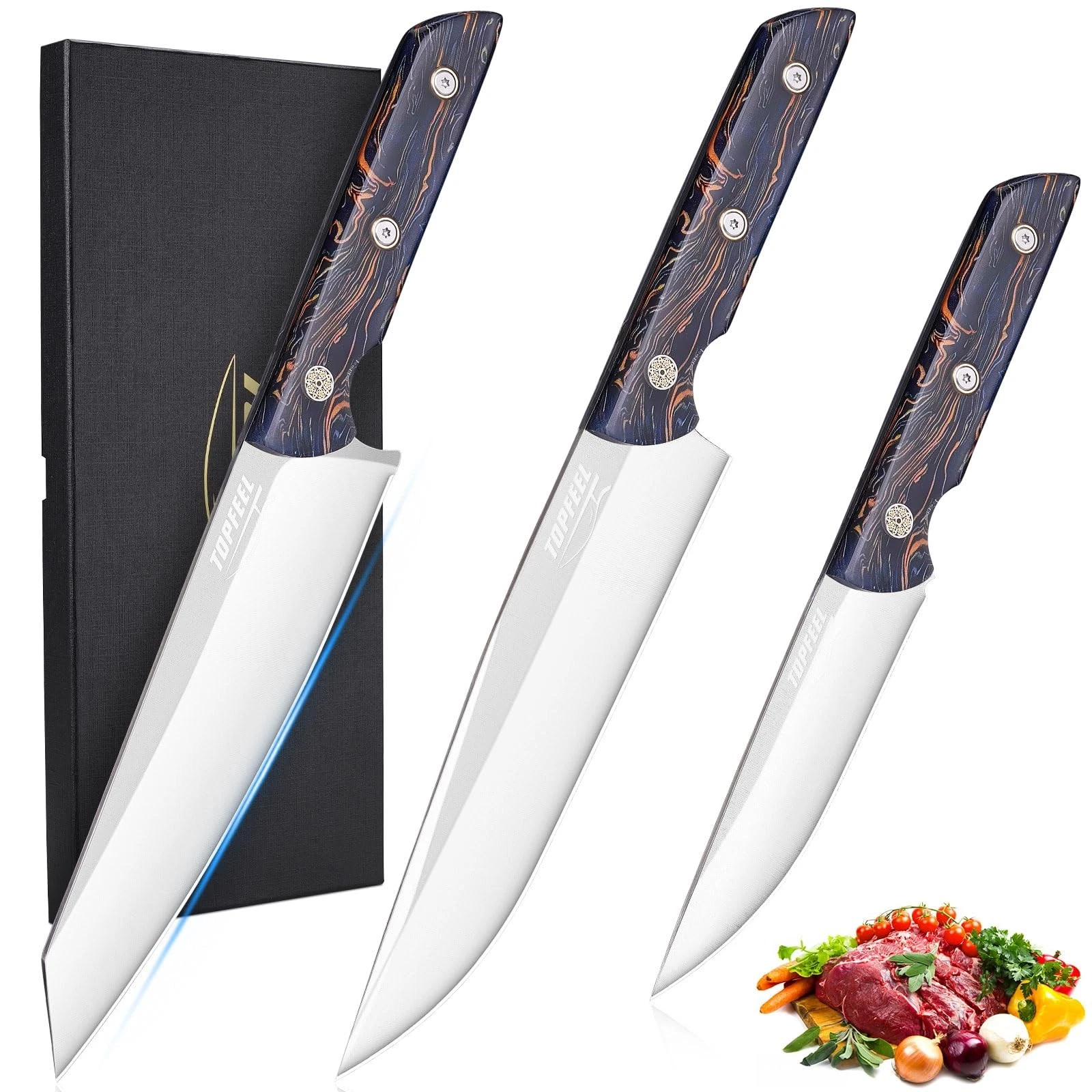 Professional Chef Set 3 pcs Sharp -8" Chefs Knifes& 8" Kiritsuke & 5" Utility...