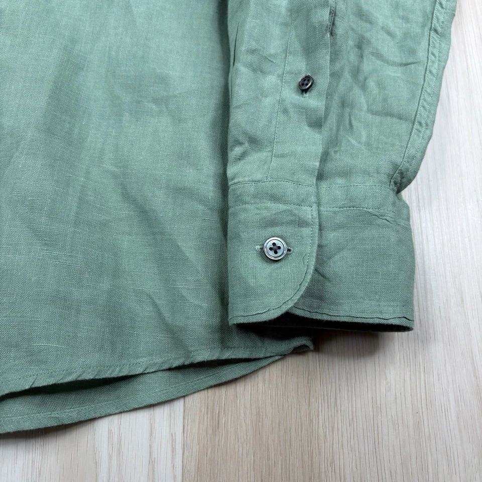 Camisa Ermenegildo Zegna Verde 100% Lino Frontal Abotonada Manga Larga Hombres L Grande Foto 3 de 4