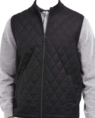 Barbour Kyle Knit Gilet Black Quilted Vest Men's L with Green Plaid Lining NWOT - product listing photo