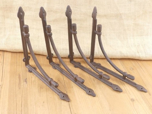 4 LARGE Shelf Brackets Corbels Wall Cast Iron Rustic Farmhouse 10" X 10" !!