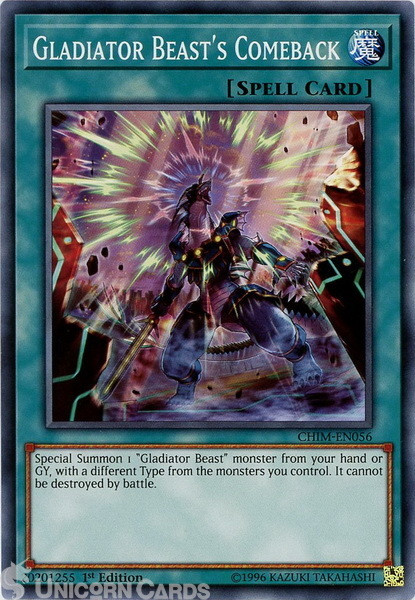 CHIM-EN056 Gladiator Beast's Comeback Common 1st Edition Mint Yu-Gi-Oh! Card