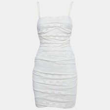 Dolce Gabbana White Lace Ruched Sleeveless Mini Dress M