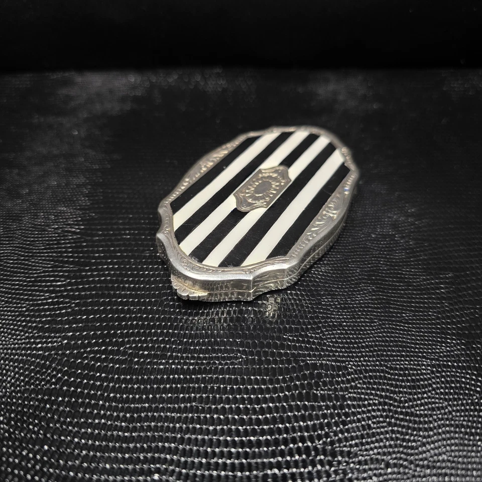 Ancien Poudrier En Argent Massif Et Email - Photo 3/4