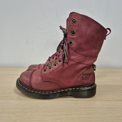 Dr. Martens Triumph Aimilita rot Leder 9 Löcher kariert gefüttert Klappstiefel UK 5