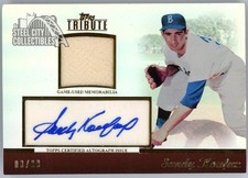 Sandy Koufax 2011 Tribute Jersey Relic Autograph Card #TAR-SK 3/99 (Soft Corner)