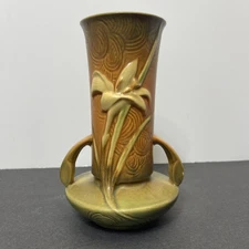 Vintage 1940'S Roseville Pottery Zephyr Lily Brown And Green 131-7" Two Handle 