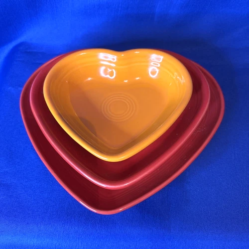Fiesta Heart Shaped Bowls 3 pcs Retired Colors HLC USA  Excellent Condition