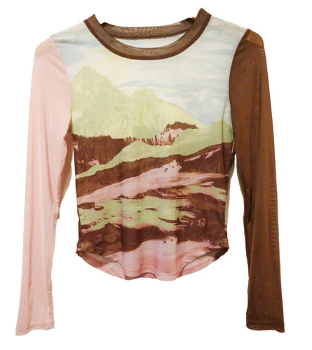 S/M Vtg 90s Y2K Mountains Soft Club Cyber Rave Y2K Futurism Sheer Mesh Shirt