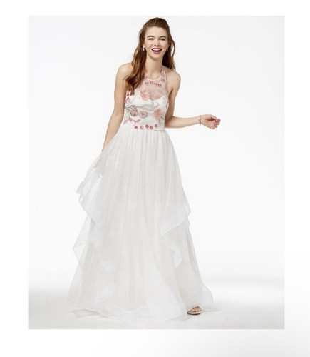 Sequin Hearts Embroidered Halter Gown Sage Size 5 $129