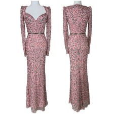 Mac Duggal NWT Embellished Column Gown Long Puff Sleeve Sweetheart Neck Size 2