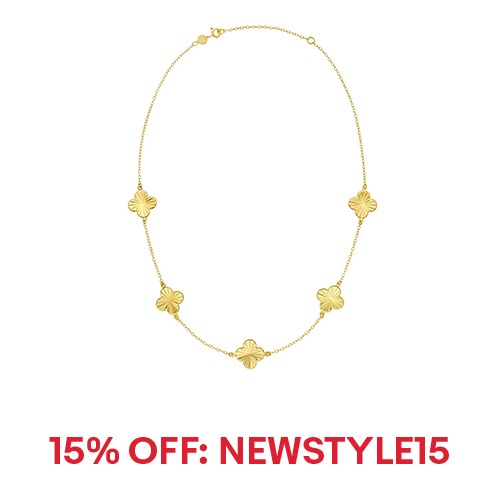 14k 18" Yellow Gold Clover Flower Chain Link Necklace - 5 stations 4 Grams
