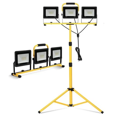 3-Heads LED Flood Lights Tripod Stand Adjustable Camp Work Site Emergency Lamp#