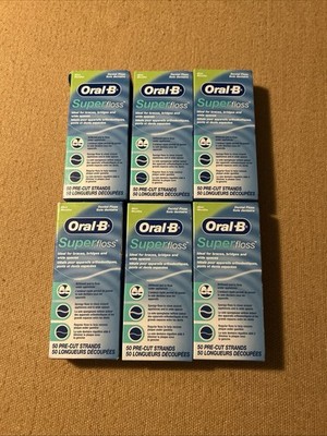 300 Oral-B Super Floss Pre-Cut Strands Dental Floss Mint, 50ct each  (pack of 6)