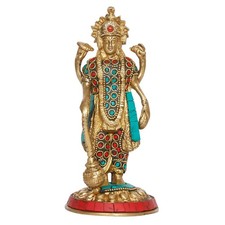Brass Hindu God Lord Vishnu Narayan Statue Figurine Sculpture Idol