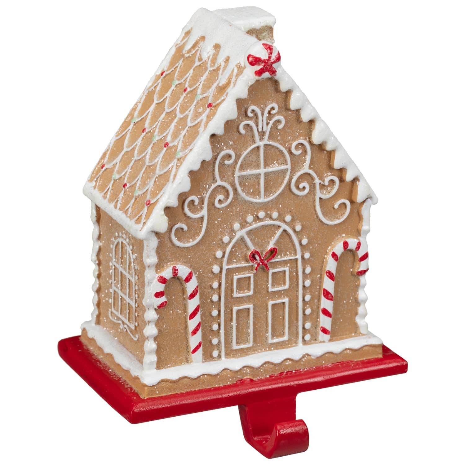 Christmas Gingerbread Resin House Candy Cane Stocking Holder Mantel Hook Decor