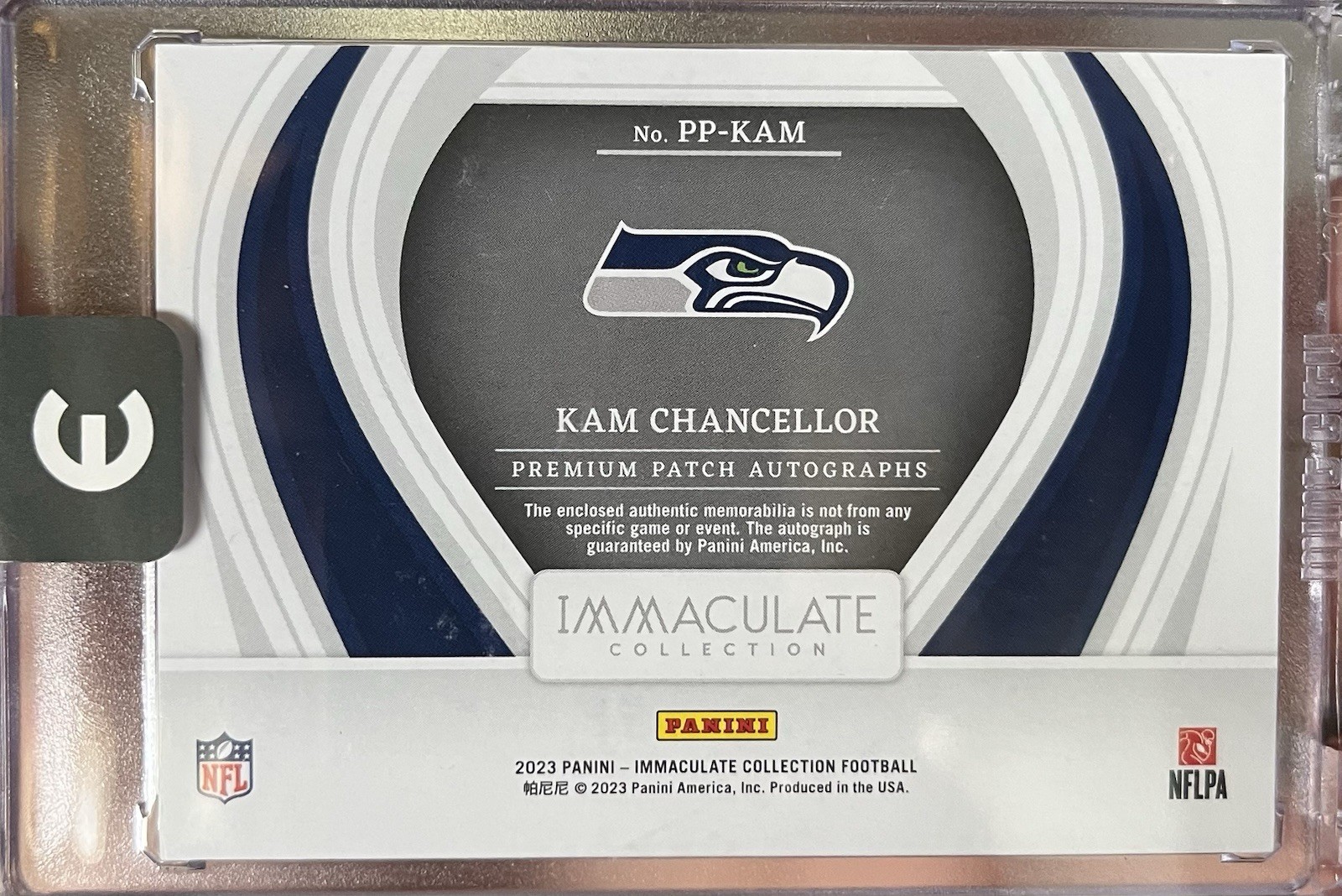 Kam Chancellor 2023 Immaculate Premium Patch On-Card Auto /99 Seahawks view 2