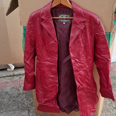 Raffaello Leather Works Red Leather Blazer Jacket Button Long Sleeve XS Women