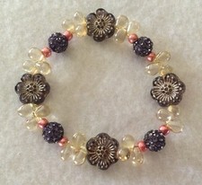 Pretty Plum  Champagne Czech Glass Teardrop Beaded Stretch Bracelet 7  Length