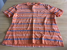 Saddlebred Men Size Large Orange  Blue Striped Short Sleeve Polo Shirt Golf