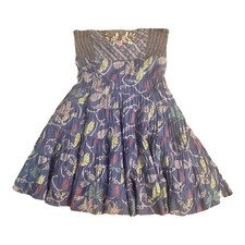 Free People Strapless Dress Ruffle Floral Embroidered Fully Lined Boho Size 6