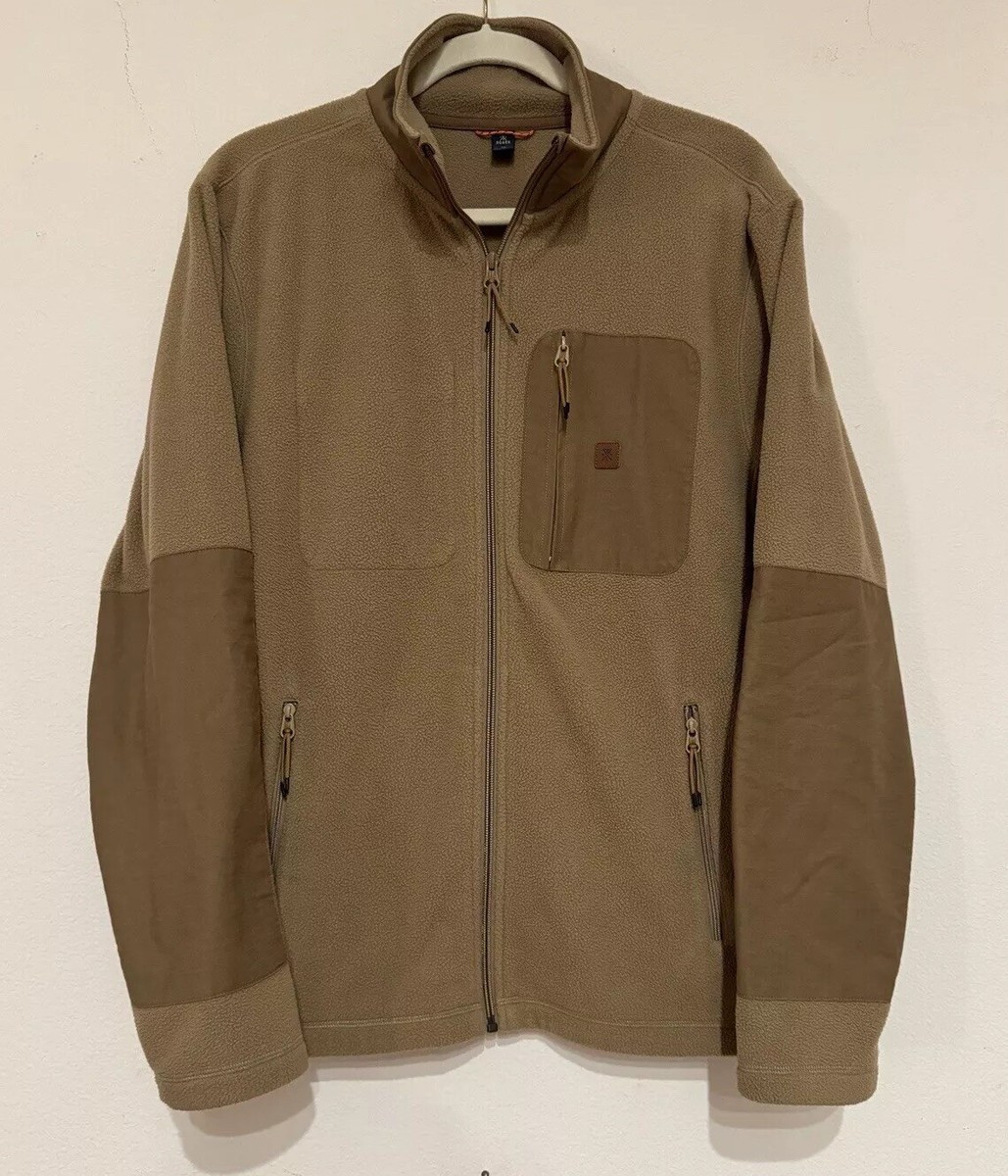 Roark Mens Medium Khaki Landfall Fleece Jacket Full Zip Chest Pocket Elbow  Patch