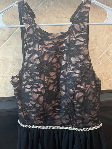 CITY STUDIO Womens Black Beaded Hi-Lo Lace Party Sleeveless Dress Juniors Size 5 - Picture 2 of 12