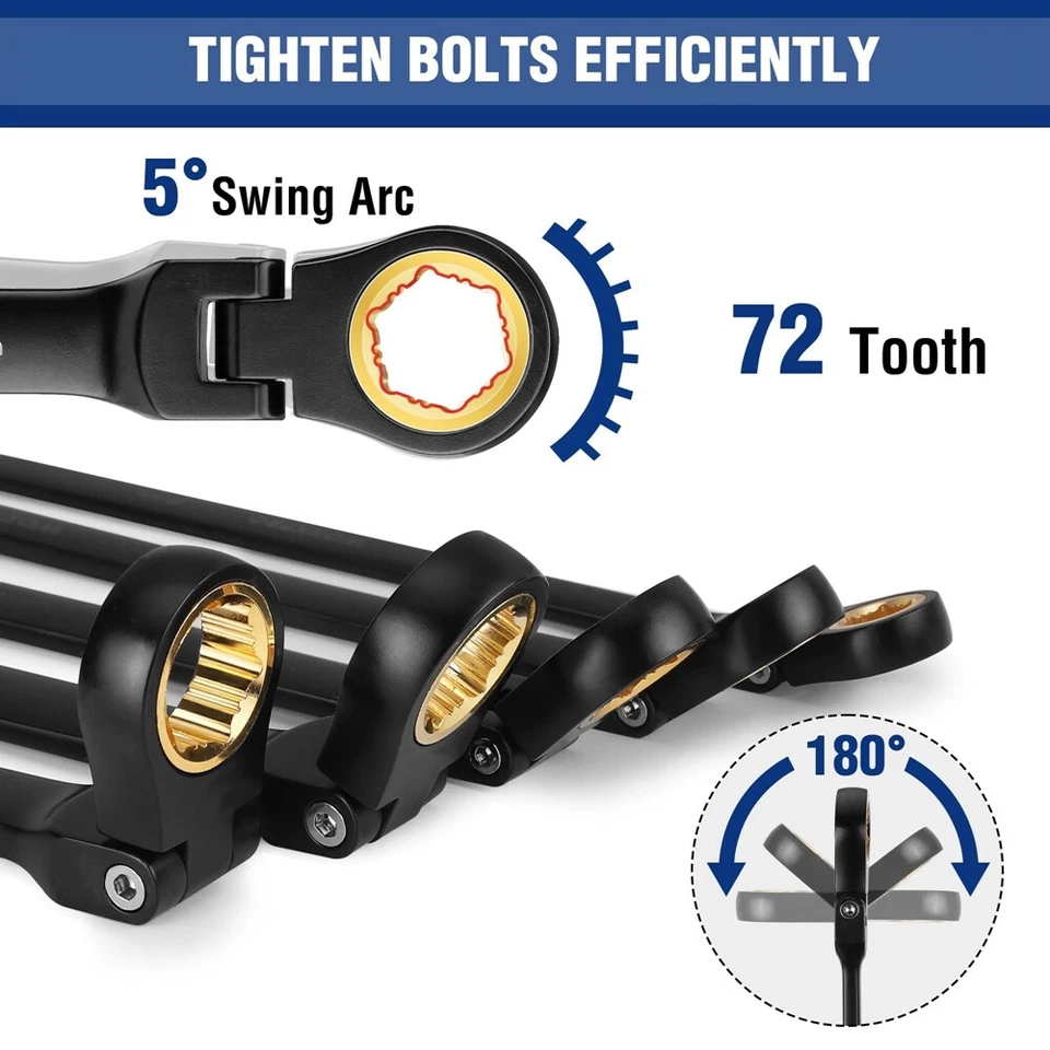 WORKPRO 5PCS Extra Long Ratcheting Wrench Set 8-19mm Combination Metric 72-Teeth - Image 4 of 4